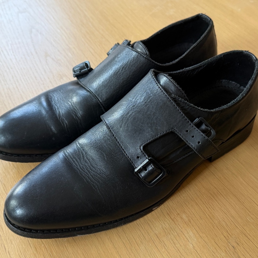 All Saints Hynes Monk Strap Shoes - Black Leather Size 11US